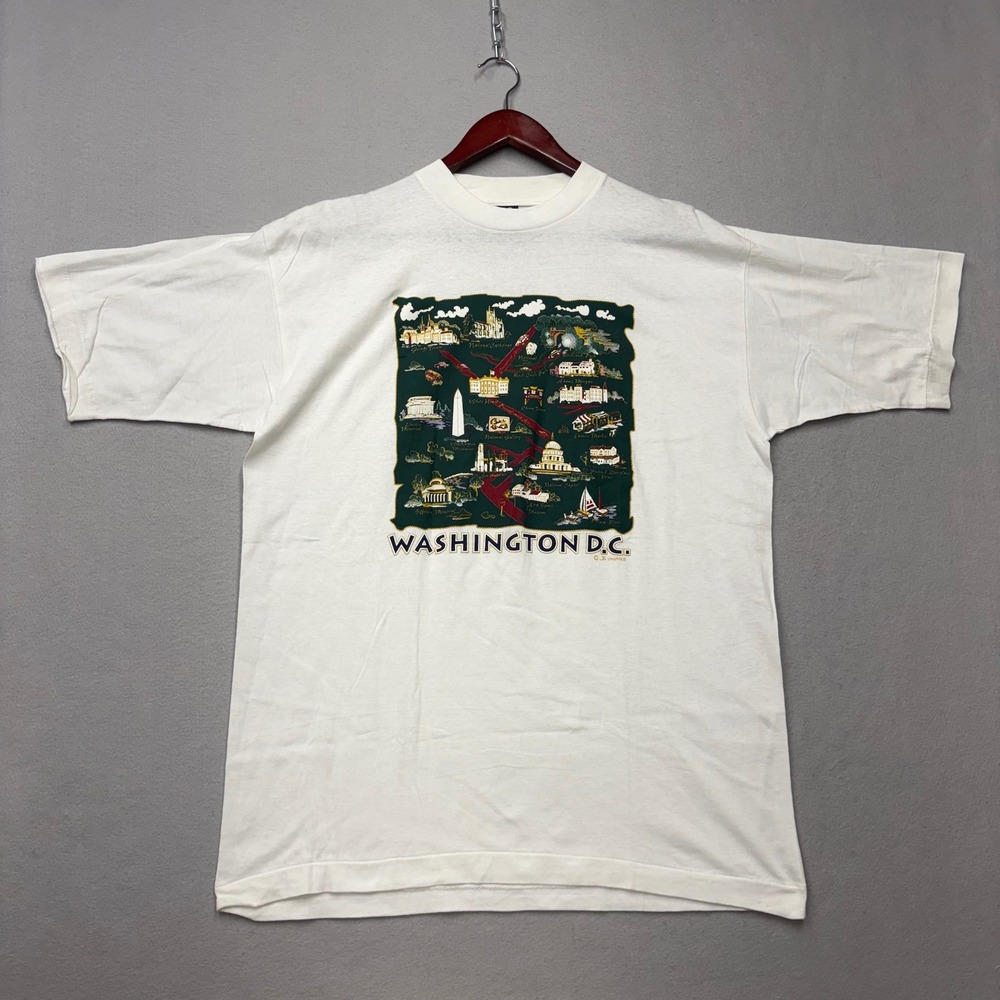 SAAD Collection T-Shirt Mens Large White Washington DC Vintage 90s Map Graphic